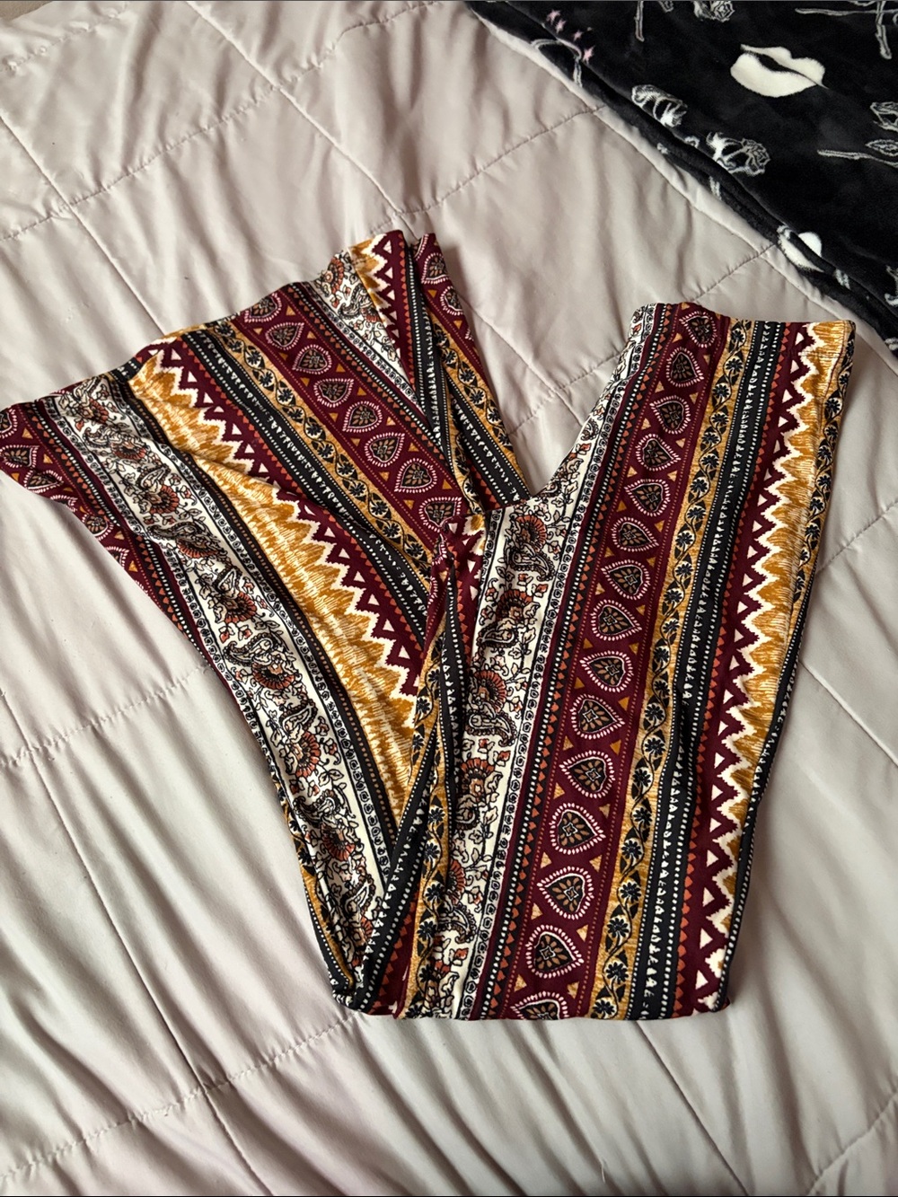 eye candy Bohemian Stripe Wide-Leg Pants - Burgundy & Mustard